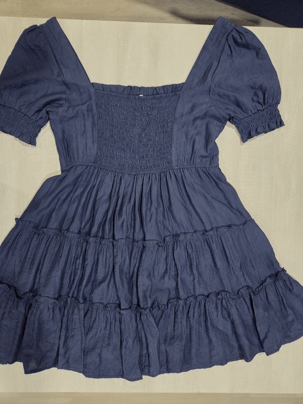 MINE Navy Square-Neck Tiered Puff Sleeve Mini Dress - Picture 3 of 3